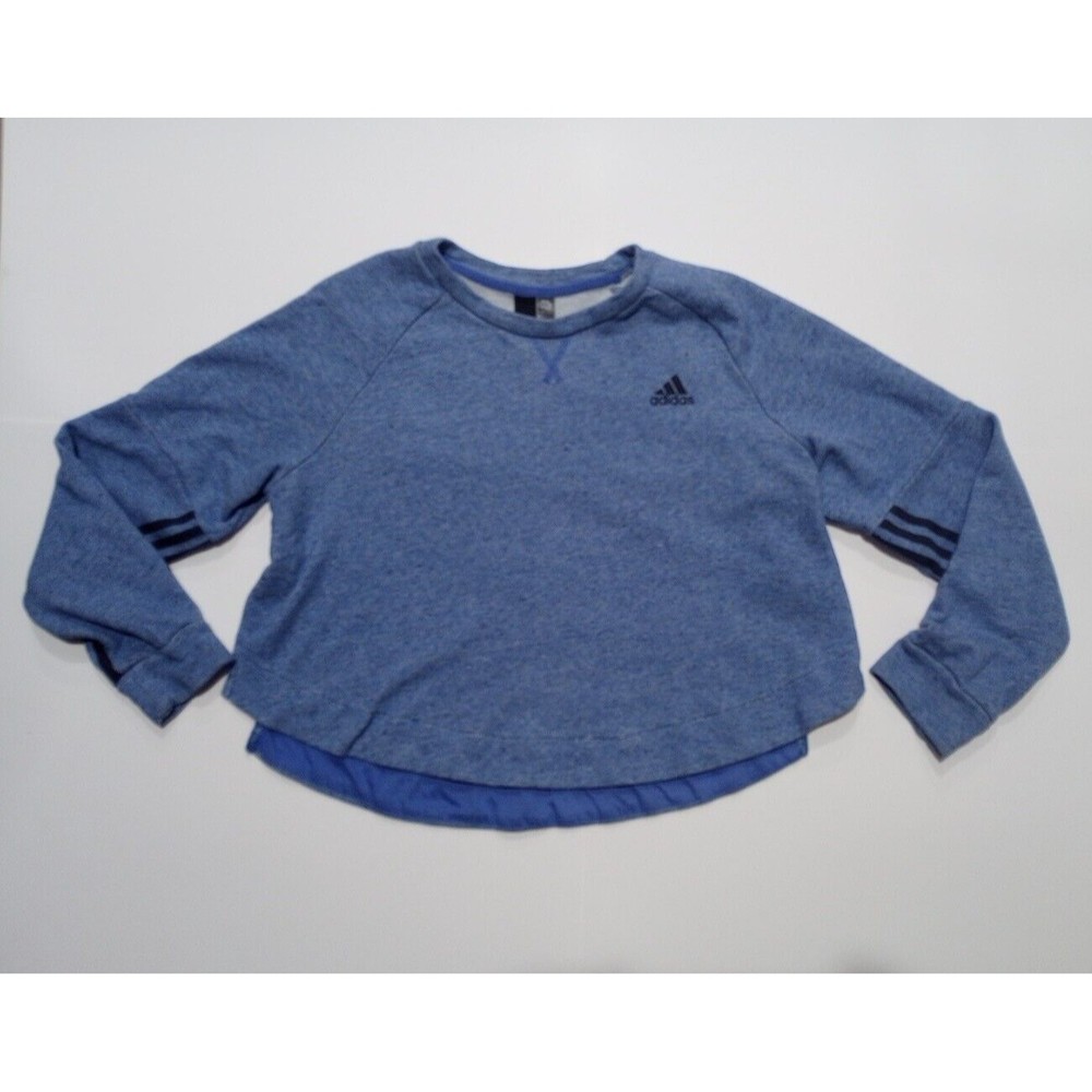 Adidas Sweatshirt Large Blue Cropped Women’s Long Sleeve Split Sides Logo